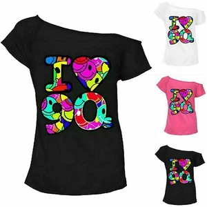 Womens Cap Sleeve I Love The 90s T Shirt Ladies Slash Neck OFF Shoulder Top - Picture 1 of 4