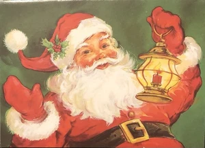 Vtg Christmas Greeting Card Jolly Santa W/Gold Lantern Red Candle Grand Award - Picture 1 of 3