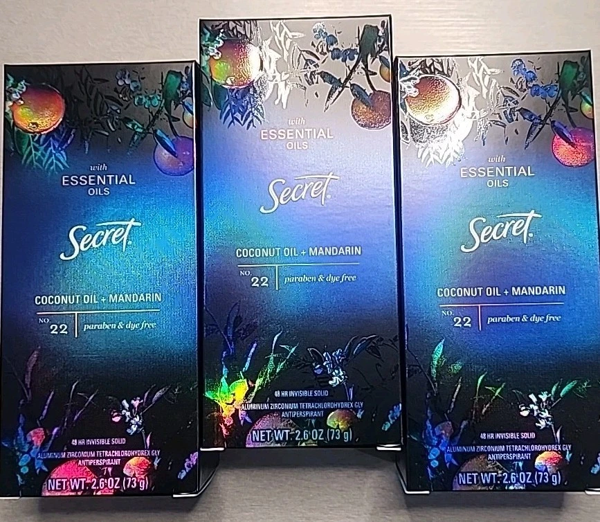 Lot of 3 Secret Essential Oils Coconut & Mandarin Invisible Solid  2.6 oz - Image 1 of 1