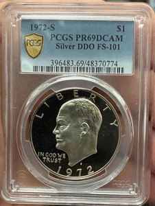 1972 S $1 Silver Ike Eisenhower DDO FS-101 Variety PCGS PR69DCAM-PCGS Value $400 - Picture 1 of 6