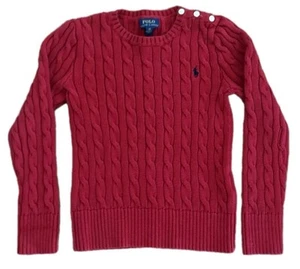 Girls Polo Ralph Lauren Cable Knit Crew Neck Sweater Red sz 6X Shoulder Buttons - Picture 1 of 11
