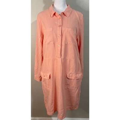 Soft Surroundings Peach Linen Blend Roll Tab Sleeve Shirt Dress Size Medium - Image 1 of 4