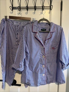 Pantaloni Capri Lauren Ralph Lauren manica 3/4 cotone dentellato colletto pigiama set 1X XL - Foto 1 di 7