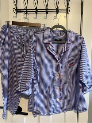 Lauren Ralph Lauren 3/4 рукав хлопок выемка воротник капри брюки PJ комплект 1 X XL - Изображение 1 из 4