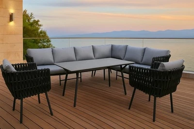 Eck Lounge Set Sitzgruppe Gartenmöbel Garnitur Gruppe wetterfest hoch Alu Rope - Bild 1 von 4