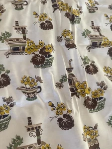 Vintage 1950s Novelty Fabric, Black Brown, white. Deadstock - Picture 1 of 4