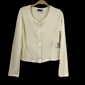 Self Esteem Cropped Cardigan Sweater Women Junior XL Cream Boxy Button Front NWT - Picture 1 of 10