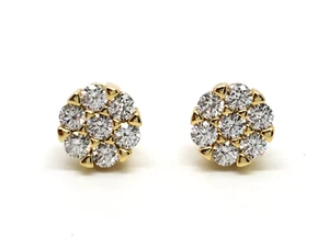 Round Flower Cluster 925 Sterling Silver Yellow gold plate Iced Cz Stud Earrings - Picture 1 of 4