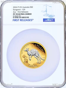 2024 Australia GILT Proof 2oz .9999 Silver Kangaroo $2 Coin NGC PF70 FR Blue LB - Picture 1 of 4