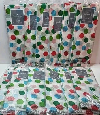Lot of 12 Christmas 8 Sheet Packages Hallmark Tissue Paper Polka Dot - Image 1 of 4