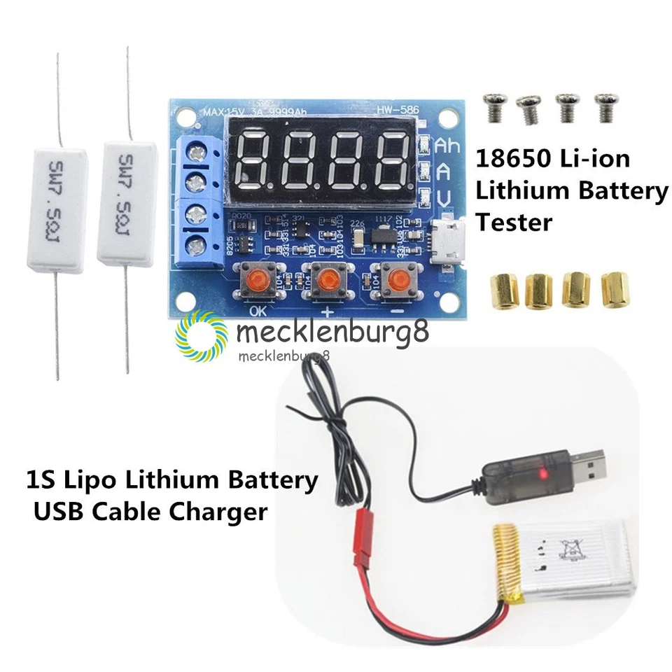 HW-586 Li-ion Lithium Battery Capacity Meter Tester + Lithium Battery USB kabel