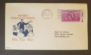 1945 Front Royal VA To Harrisburg PA Protect Freedom Of Speech Patriotic Cover - Picture 1 of 2