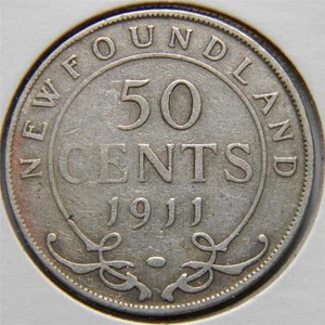NEWFOUNDLAND, George V: 1911 silver 50 Cents, 1st yr of issue; F - Picture 1 of 1