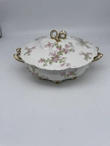 Haviland Limoges France bowl with lid, Bow Finial, Schleiger 29, Floral And Gold - Picture 1 of 9