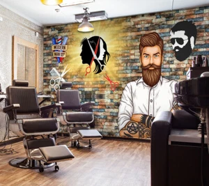 3D Retro-Steine C828 Haarschnitt Barber Shop Tapete Wandbild Fototapete Vera 23 - Bild 1 von 11