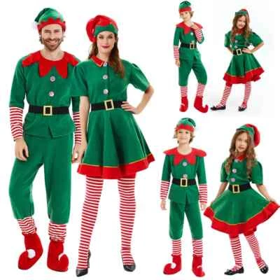 ELF COSTUME  ADULT CHILDS CHRISTMAS FANCY DRESS OUTFIT SANTAS HELPER XMAS - Image 1 of 4