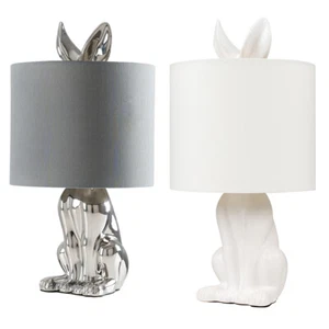 Ceramic Table lamp Rabbit 47.5CM Tall Animal Light Fabric Drum Shade LED Bulb - Picture 1 of 13