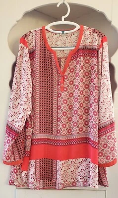 Blusa Campesina Sombra de Ojos Talla 3X Pullover Cuello en V Top Semi Transparente Alta Baja Camisa LS Foto 1 de 4