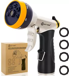 Garden Hose Nozzle High Pressure Sprayer Nozzle 100% Metal 7 Patterns Watering - Picture 1 of 12