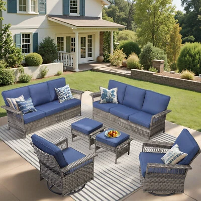 Juego de 6 piezas de sofá de ratán para patio exterior PE sofá acolchado juego de muebles de mimbre Foto 1 de 4