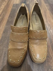 Kelsi Dagger Brooklyn Involve Tan Leather Loafers Heels Sz 11 - Picture 1 of 4