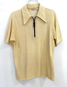 Camicia uomo vintage media anni 70 Golden Vee mezza zip colletto manica corta gialla - Foto 1 di 10