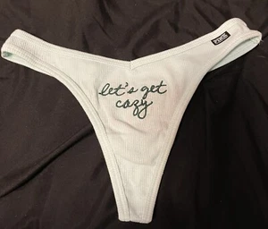 VICTORIA’S SECRET PINK EMBROIDERED THONG ! LETS GET COZY !   RARE  NWOT SIZE S/P - Picture 1 of 4