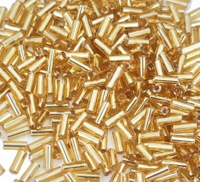 500 pcs Glass Bugle Beads Plated Metallic Goldenrod tube cylinder Seeds 4 - 5mm - Image 1 of 4