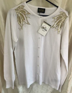 Maglione Bob Mackie oro paillettes bianco impreziosito da indossare arte nuovo con etichetta Med - Foto 1 di 7