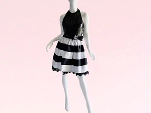 1990s Vintage Bill Blass Sequin Silk Taffeta Bow Party Cocktail Dress - Picture 1 of 6