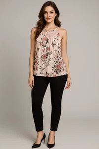 Top Torrid donna 00 M-L rosa floreale challis pizzo collo dea canotta cottagecore - Foto 1 di 15