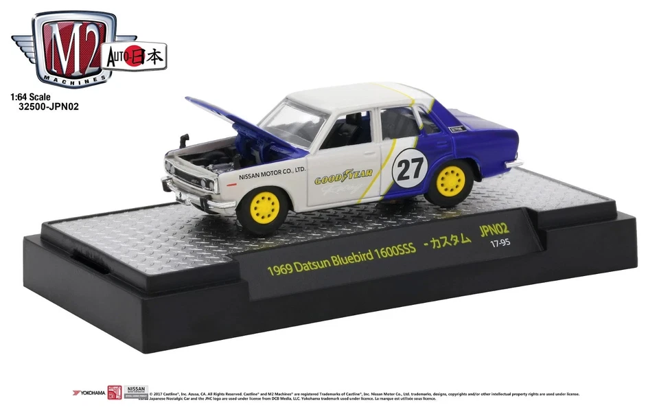 M2 Auto Japan 1969 Datsun Bluebird 1600SSS Goodyear Racing 1:64th #32500-JPN02 - Image 1 of 1