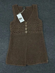 Pure Handknit Brown Boho Knit Crochet Vest Festival Size M/L Designer New - Picture 1 of 6