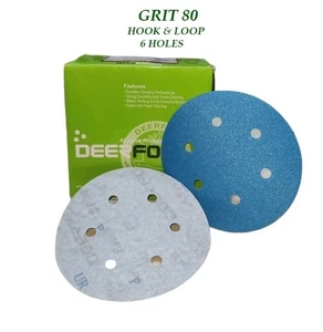 DEERFOS 6" SANDING DISC GRIT 80 SAND PAPER HOOK & LOOP WITH 6 HOLES 10PCS - Picture 1 of 5