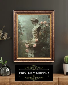 Victorian Garden Bust Pink Roses Romantic Gothic Antique Sculpture Wall Print - Picture 1 of 5