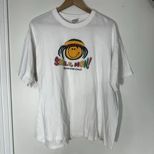 Vintage 90s Streetwear Mens XL Smile Mon Bahamas Rasta Spell Out T-Shirt Distres - Picture 1 of 9