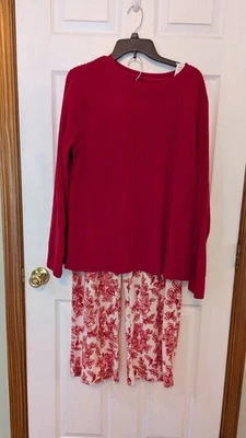 Nuevo Conjunto de Pijama Croft & Barrow Rojo Sólido Top Floral Pantalones Suave Poli Polar XXL Foto 1 de 2