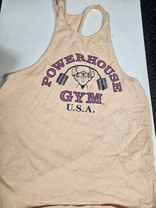 Vintage 90's Powerhouse Gym USA T-Shirt Tank Top Muscle Light Orange Large/XL - Bild 1 von 4