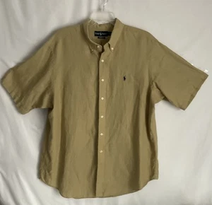 Mens Ralph Lauren Classic Fit XXL Tan 100% Linen Short Sleeve Button Down - Picture 1 of 7