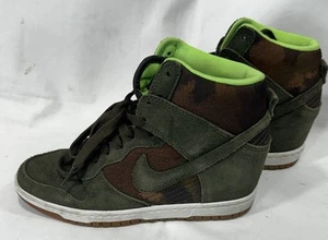 Nike Dunk Sky Hi Green Suede Camo Print Wedge Trainers Ladies UK Size 5 Rare - Bild 1 von 9