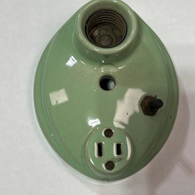 Soquete de luz de porcelana verde vintage, com tomada de arandela e interruptor - Imagem 1 de 4