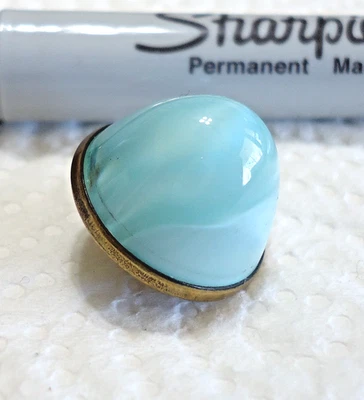 Antique Vintage Blue Glass & Metal Dome Button 3/4" Wide x 1/2" High - Image 1 of 4