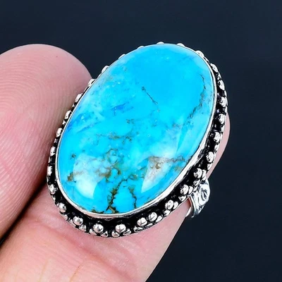 Anillo Hecho a Mano Turquesa Tibetana Chapado en Plata 925 de EE. UU. Talla 7 Foto 1 de 3