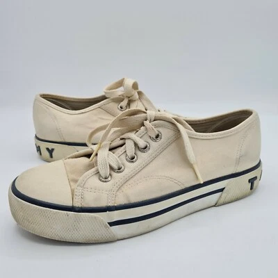 复古 90 年代 Tommy Hilfiger 象牙色鞋 系带 运动鞋 女式 6M — 第 1/4 张图片