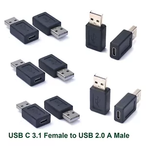 10 USB 2.0 A Male to USB 3.1 Type C Female Data Power Charging Connector Adapter - Picture 1 of 12