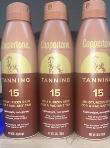 Pack of 3 Coppertone Tanning Sunscreen Spray SPF 15 Water Resistant 5.5 Oz - Picture 1 of 2