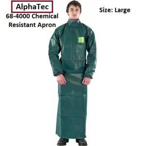 (Large) Ansell 68-4000 Michrochem Chemical-Resistant Apron w/Sleeves Green (HR) - Picture 1 of 4