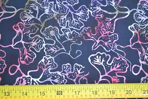 By 1/2 Yd, Pink & Tan Leaves on Black Tonga Batik, Timeless Treasures, M8145 - Picture 1 of 5