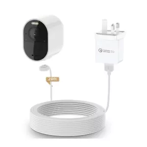 20 Fuß/6 m wetterfest Outdoor Ladekabel & UK Stecker für Arlo Ultra/Pro 3/Pro 4 - Bild 1 von 8