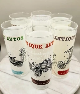 Vintage Anchor Hocking Antique Autos Tumblers Highball Glasses Cocktail Set of 6 - Picture 1 of 9